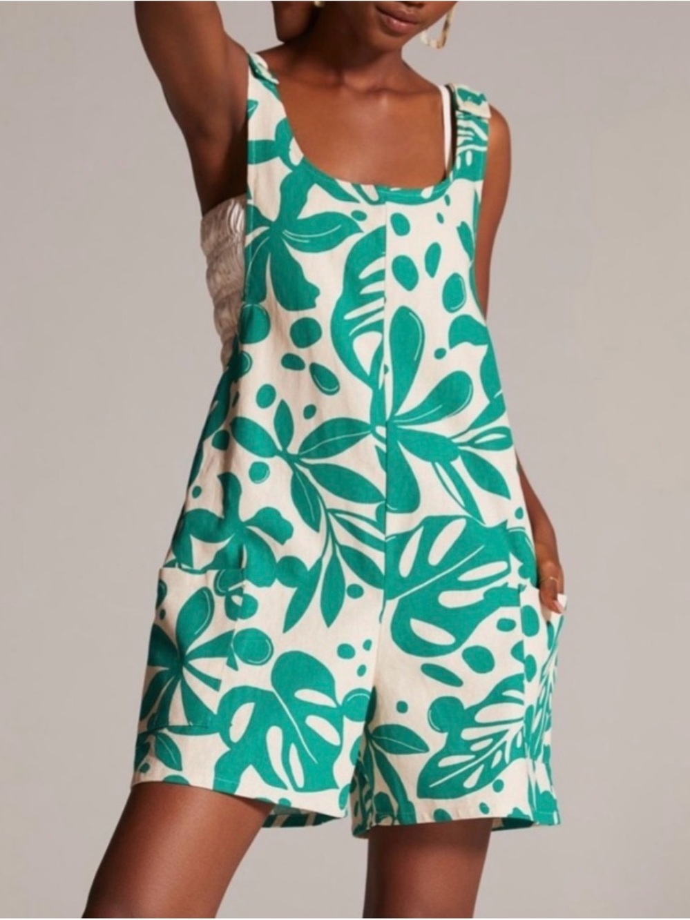 Corey Lynn Calter Anthropologie Tropical Print Linen Romper